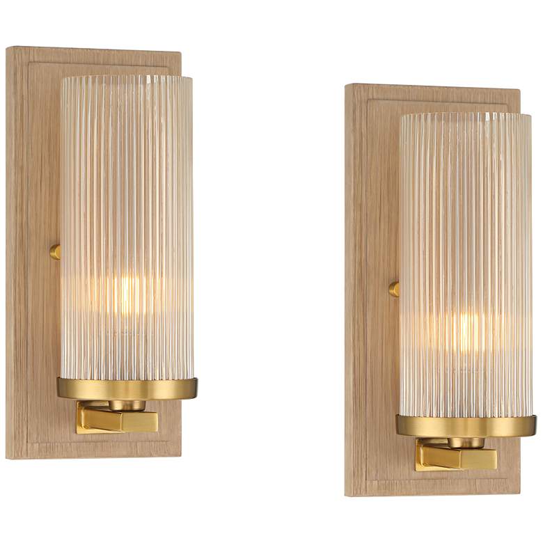 Image 2 Stiffel Palais 12 1/2" High Gold and Wood Wall Sconce Set of 2
