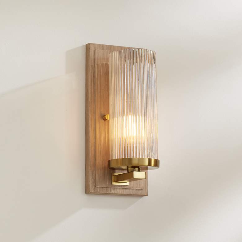 Image 1 Stiffel Palais 12 1/2" High Gold and Wood Wall Sconce