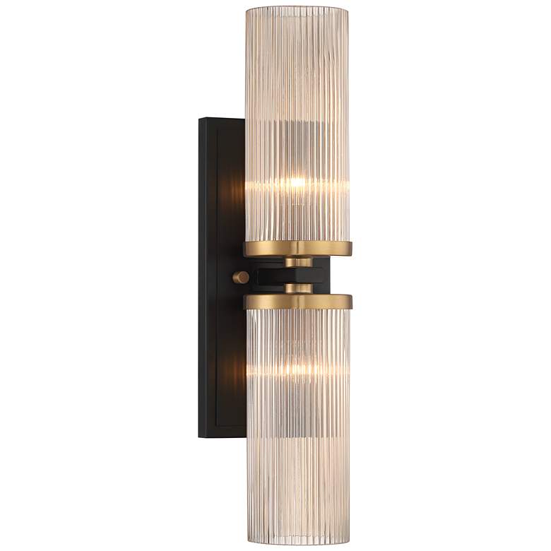 Image 3 Stiffel Palais 20 1/4 inch High Black and Warm Brass 2-Light Wall Sconce