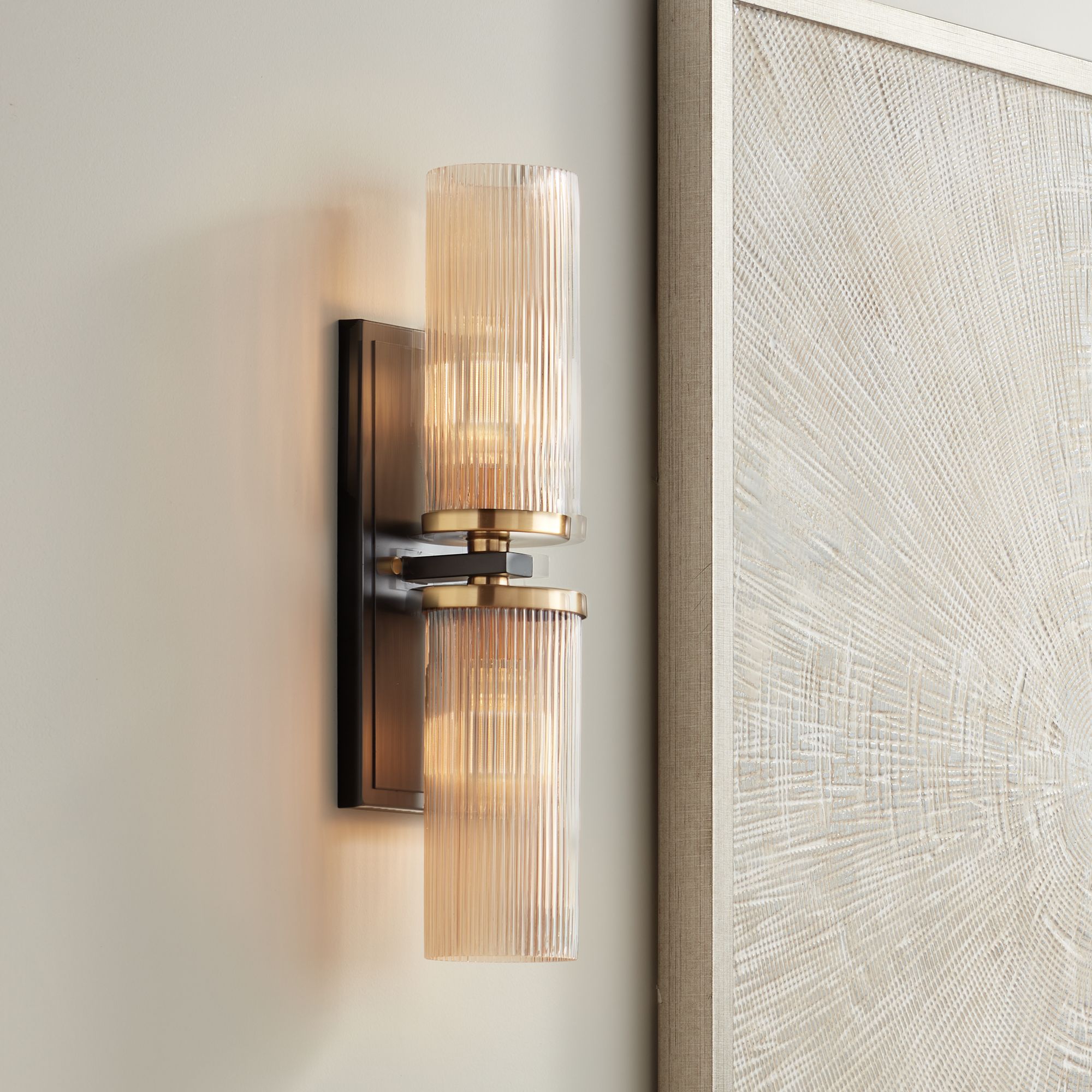 Stiffel Palais 20 1/4" High Black and Warm Brass 2-Light Wall Sconce in scene