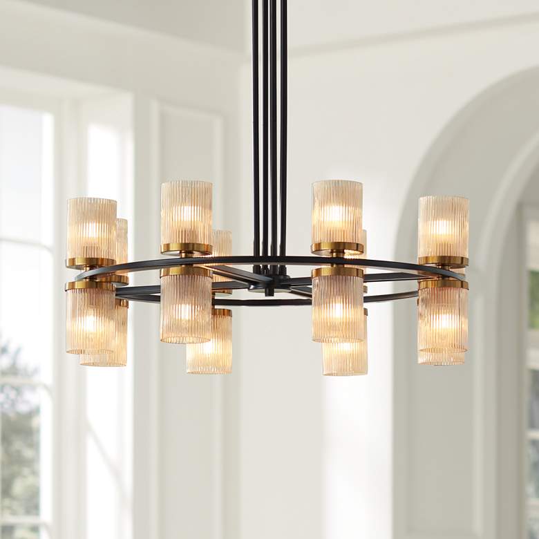 Image 2 Stiffel Palais 35 1/2" Modern Black and Brass 16-Light Ring Chandelier