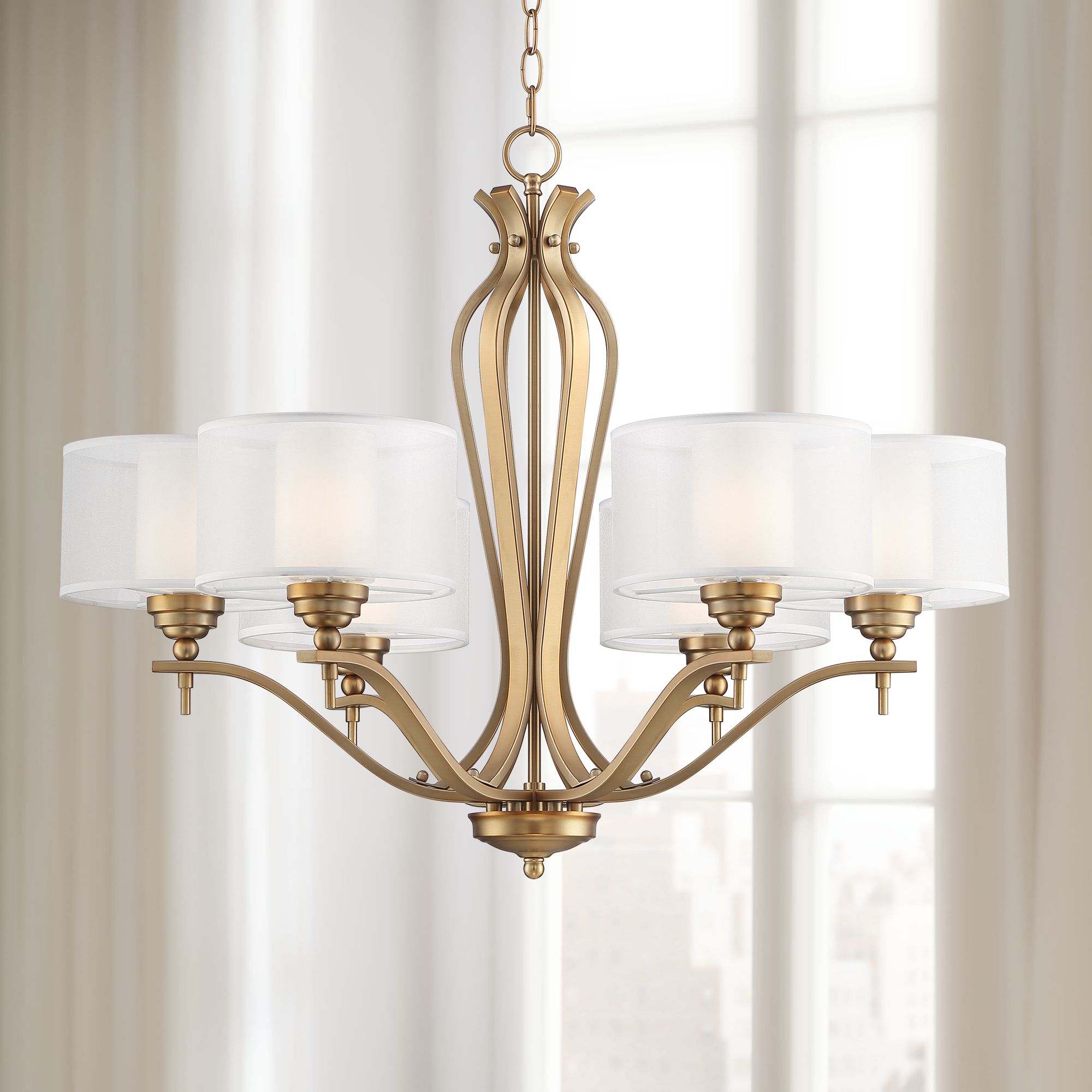 multiple lamp shade chandelier