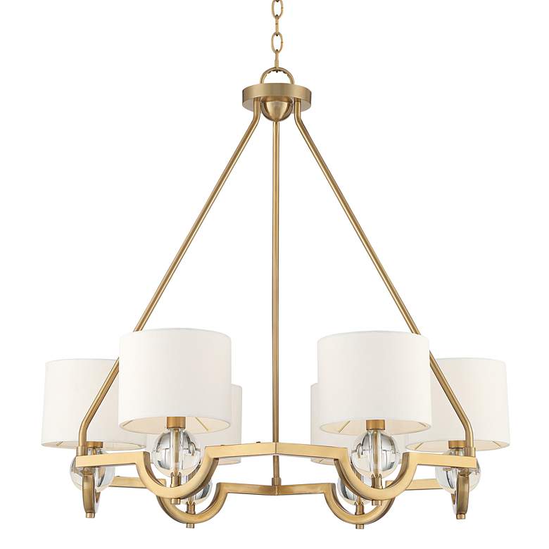 Image 3 Stiffel Rainey 32 3/4 inch Wide Brass and Crystal Shaded Luxury Chandelier