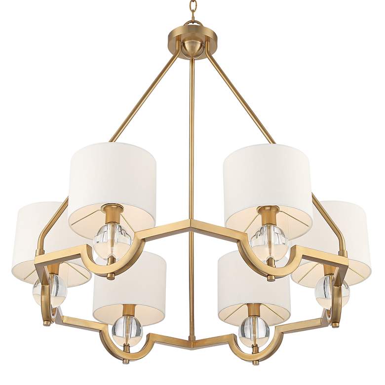 Image 4 Stiffel Rainey 32 3/4" Wide Brass and Crystal Shaded Luxury Chandelier more views