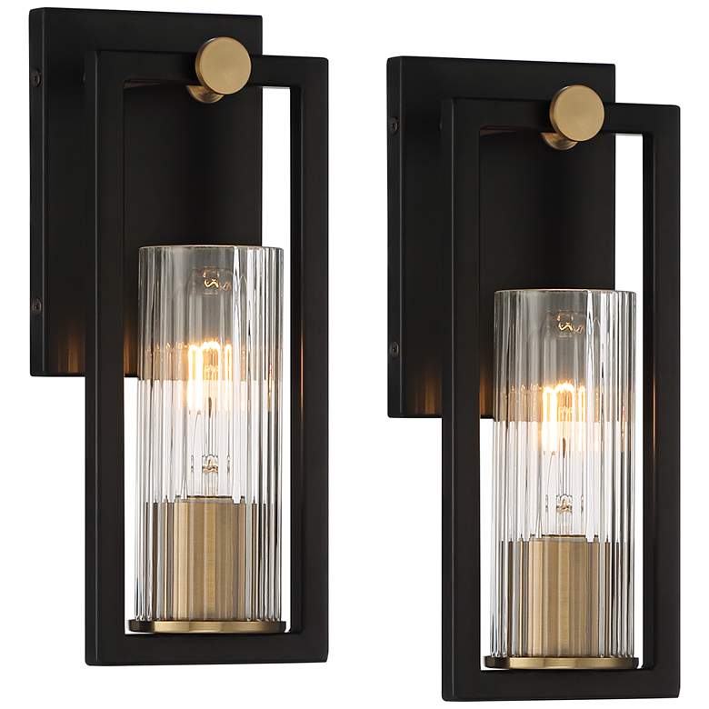 Image 2 Stiffel Ramos 11 1/2" High Black and Brass Wall Sconces Set of 2