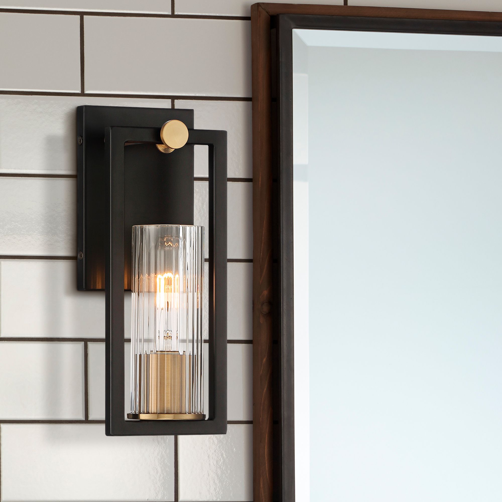 Stiffel Ramos 11 1/2" High Black and Brass Wall Sconces Set of 2