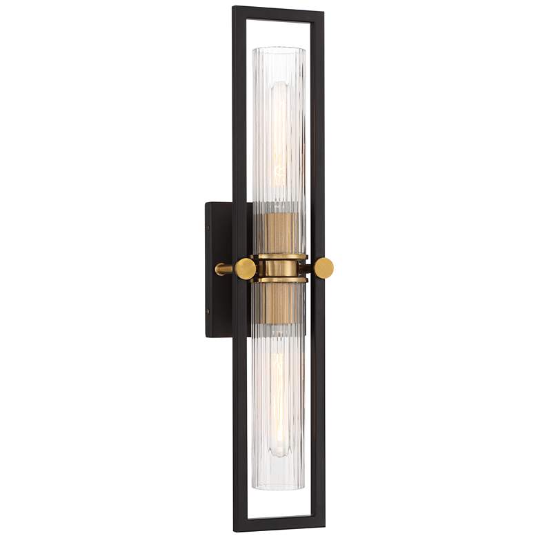 Image 2 Stiffel Ramos 24 inch High Black and Brass 2-Light Wall Sconce