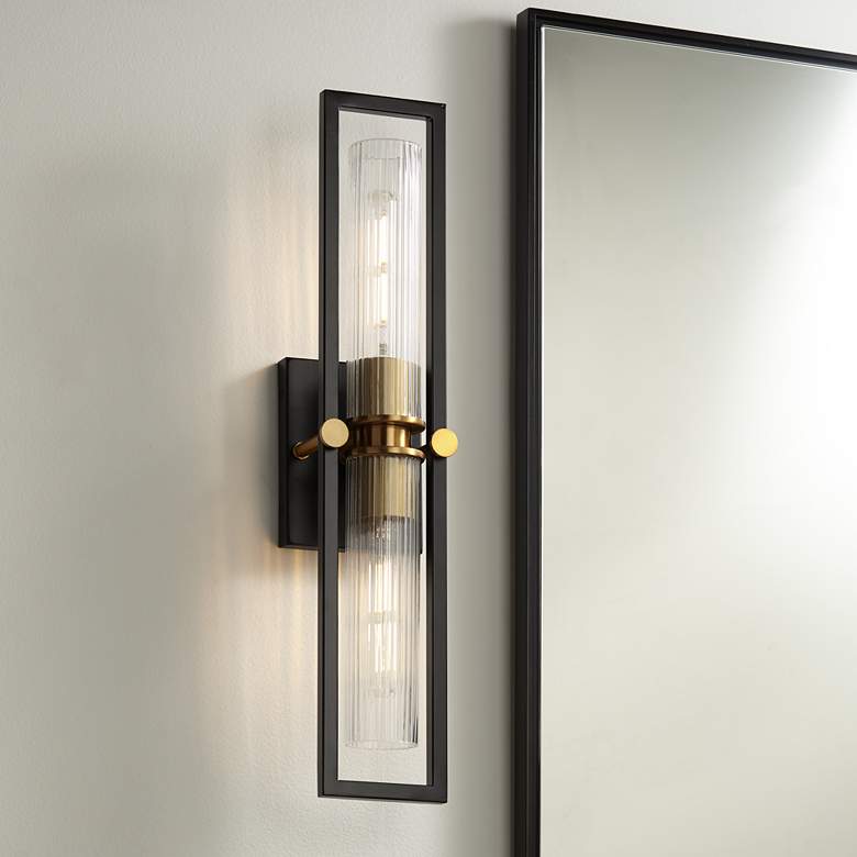 Image 1 Stiffel Ramos 24 inch High Black and Brass 2-Light Wall Sconce