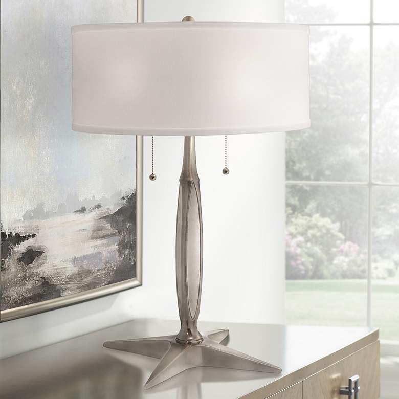 Image 1 Stiffel Ressler 25" High Antique Nickel Metal Table Lamp