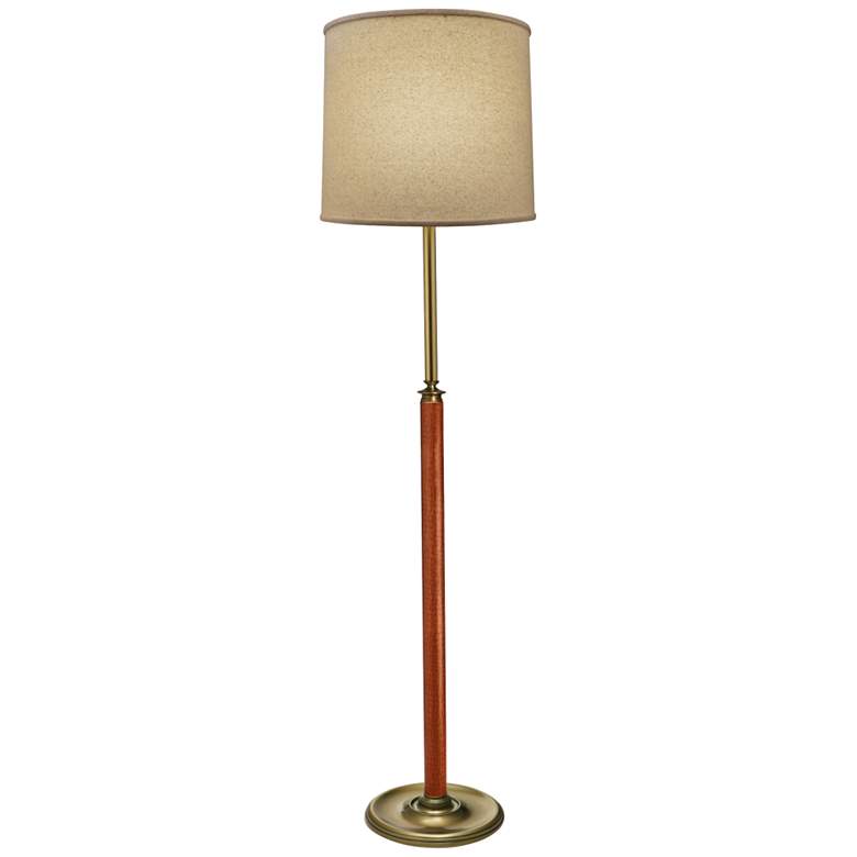 Image 1 Stiffel Sheridan 65" High Antique Brass and Faux Leather Floor Lamp
