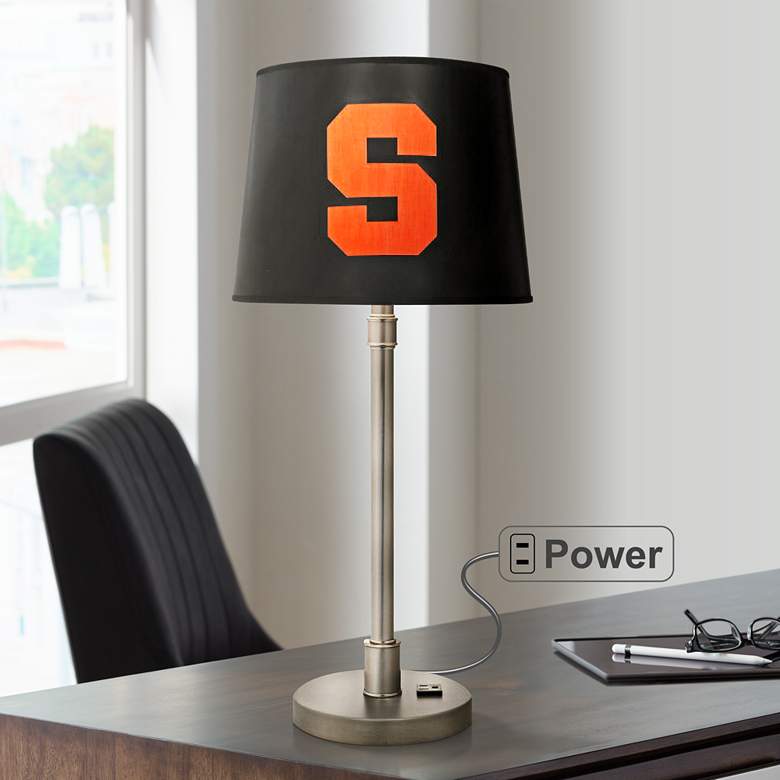 Image 1 Stiffel Syracuse Satin Nickel Logo Table Lamp with Outlet