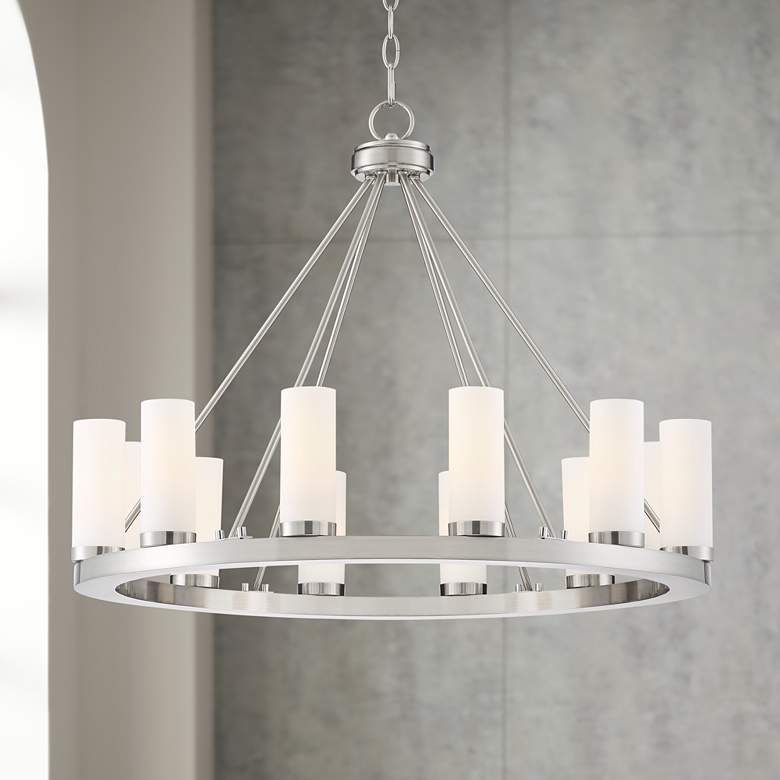 Image 1 Stiffel Tila 29 1/2"W Brushed Nickel and Glass 12-Light Chandelier