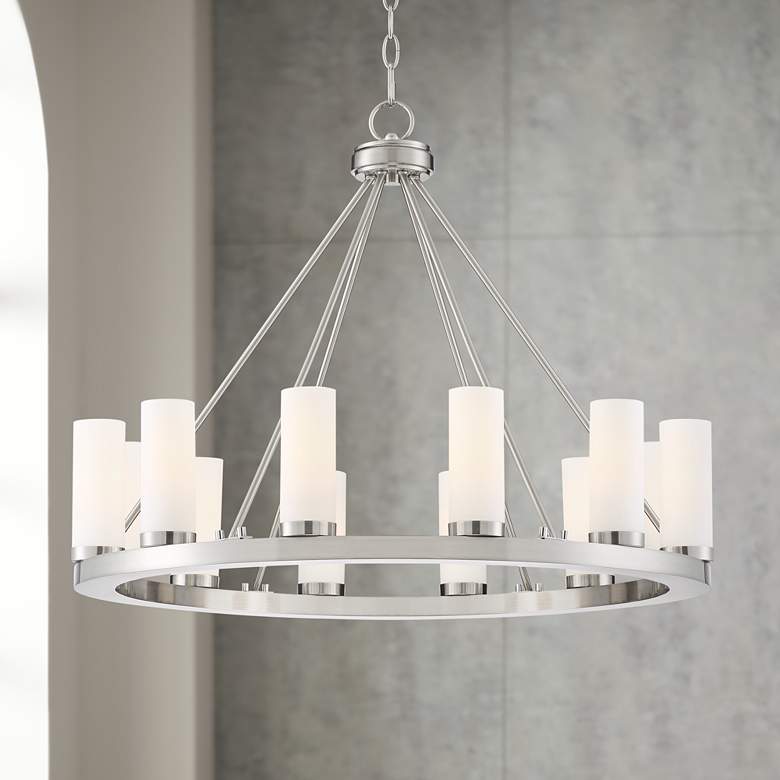 Image 1 Stiffel Tila 29 1/2 inchW Brushed Nickel and Glass 12-Light Chandelier