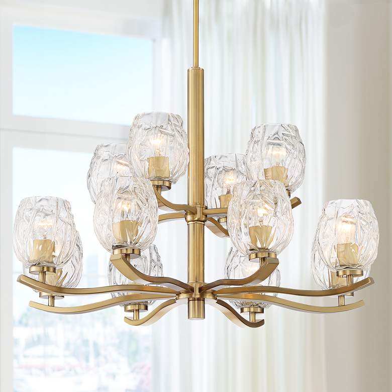 Image 1 Stiffel Veronica 33 1/4" Wide Gold and Glass 12-Light Chandelier