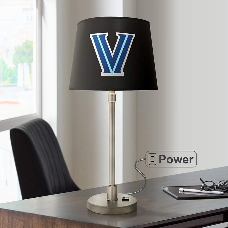 Image 1 Stiffel Villanova Satin Nickel Logo Table Lamp with Outlet