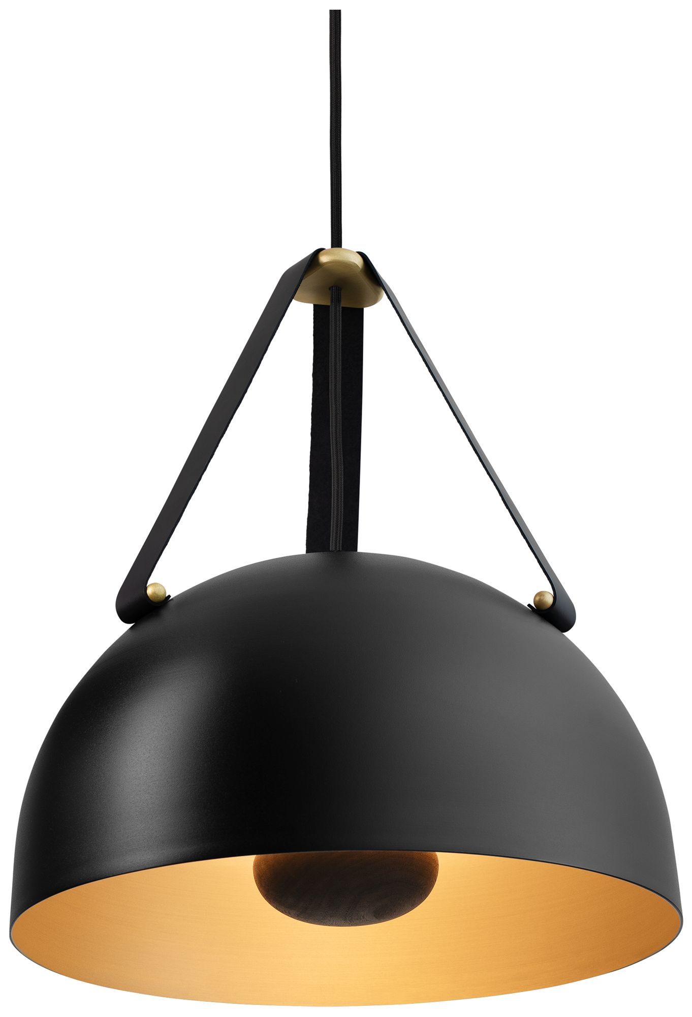 Stillo Noir 16"W Black Brushed Brass LED Pendant Dark Stained Walnut