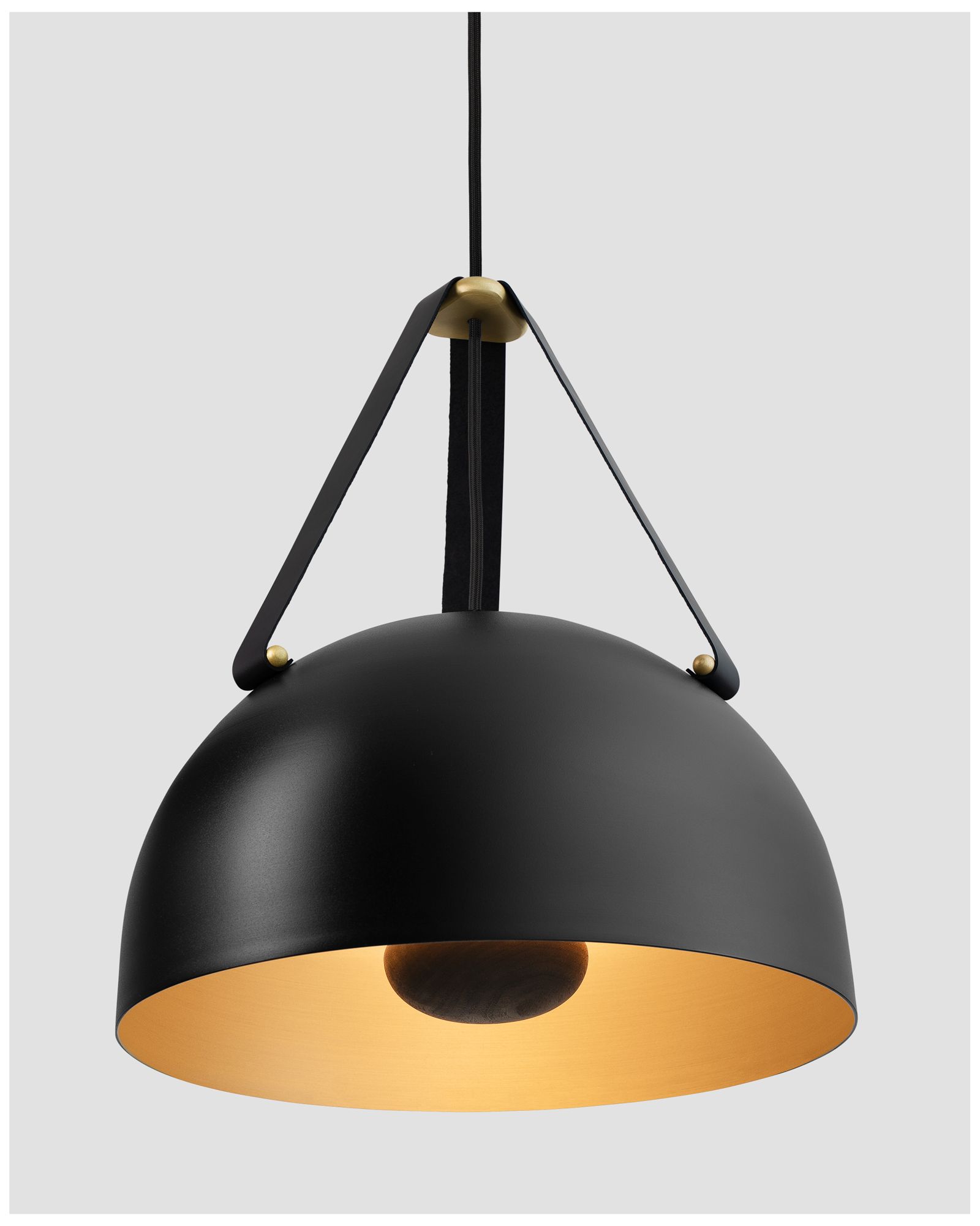 Image 2 Stillo Noir 16"W Black Brushed Brass LED Pendant Dark Stained Walnut more views