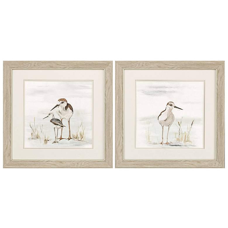 Image 1 Stilt Birds on Blue 19"W x 19"H Framed Art Set of 2