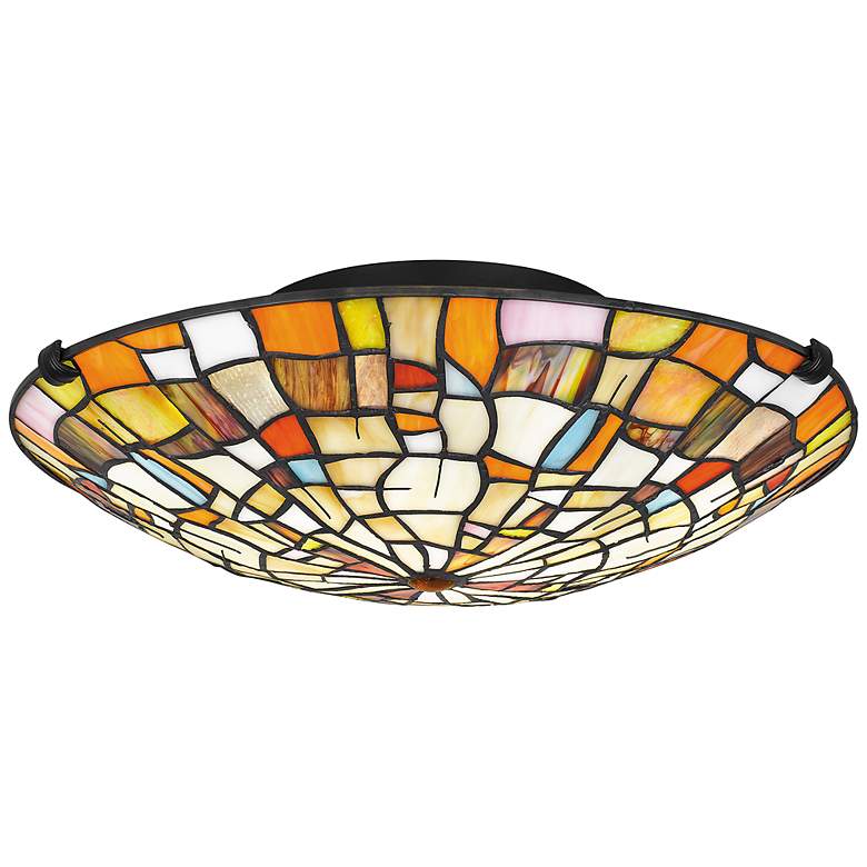 Image 3 Stinson 16.5 inch Wide 2-Light Mission Tiffany-Style Glass Ceiling Light