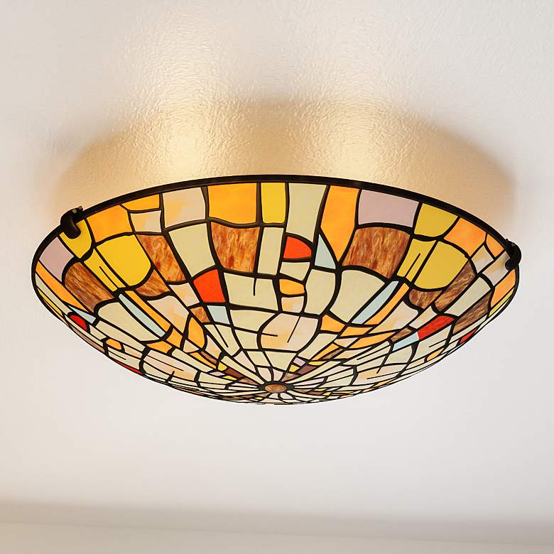 Image 2 Stinson 16.5 inch Wide 2-Light Mission Tiffany-Style Glass Ceiling Light