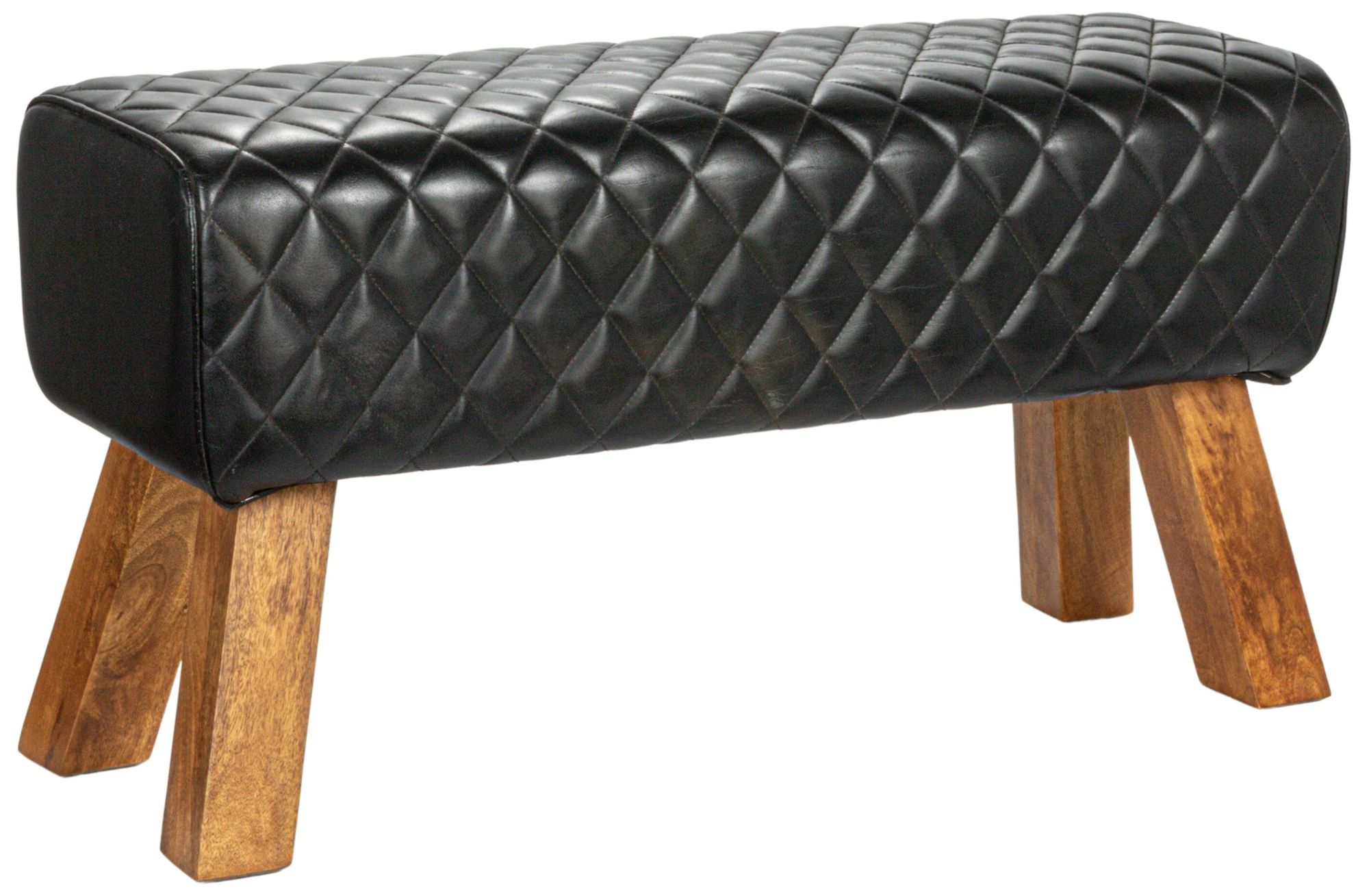Image 2 Stitched Genuine Leather Bench with Mango Wood Legs, Black