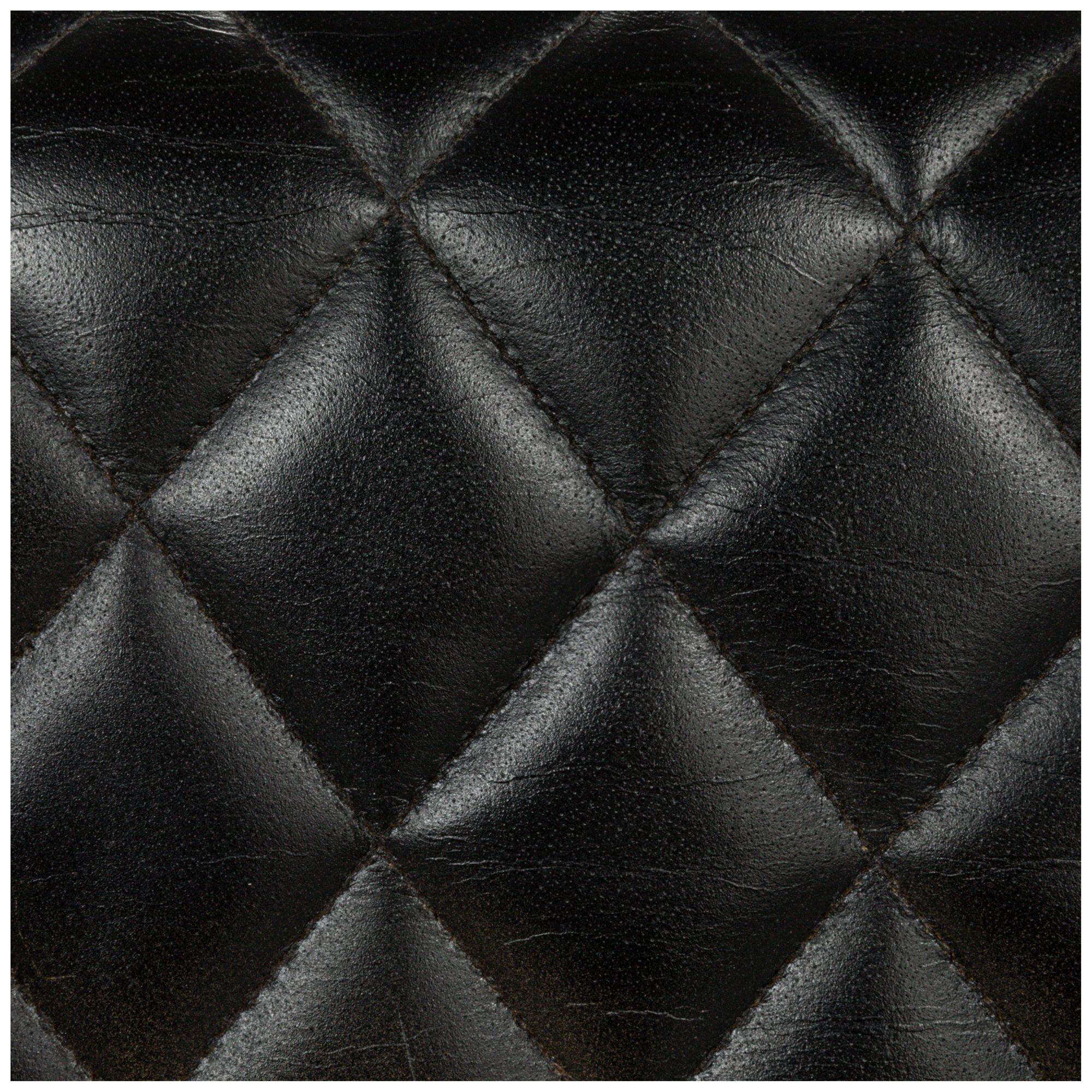 Stitched Genuine Leather Bench with Mango Wood Legs, Black