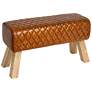 2_Stitched Leather and Wood Bench, Camel and Natural