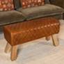 1_Stitched Leather and Wood Bench, Camel and Natural