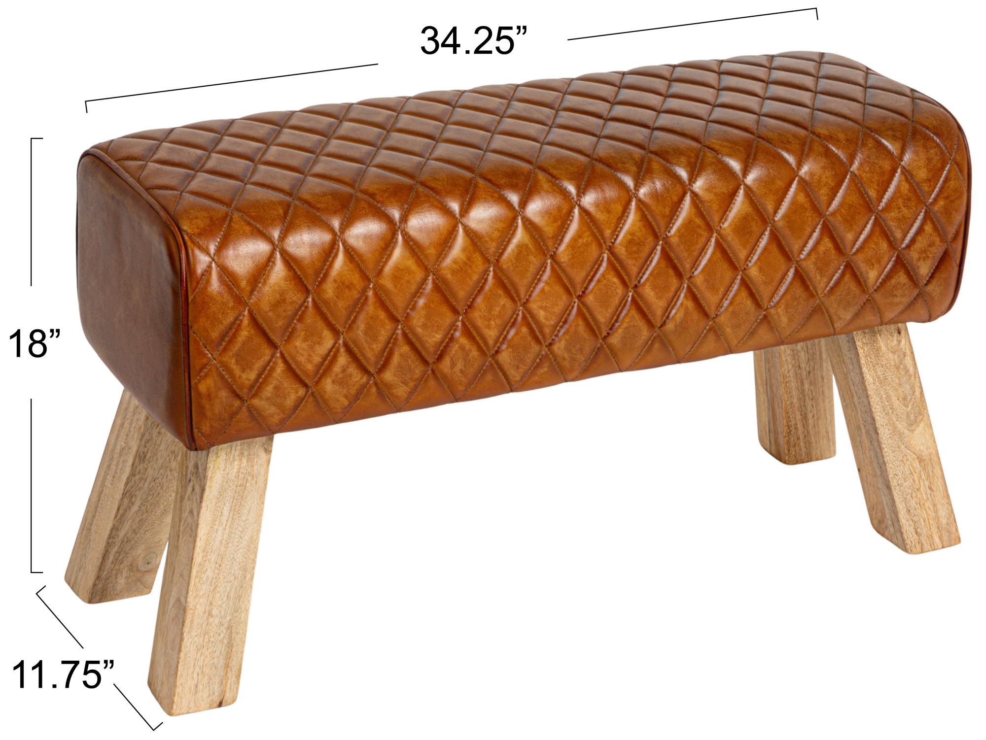 Image 3 Stitched Leather and Wood Bench, Camel and Natural more views