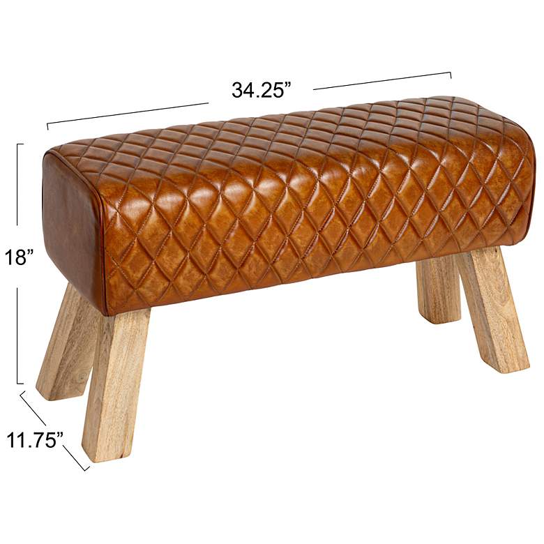 Image 3 Stitched Leather and Wood Bench, Camel and Natural more views