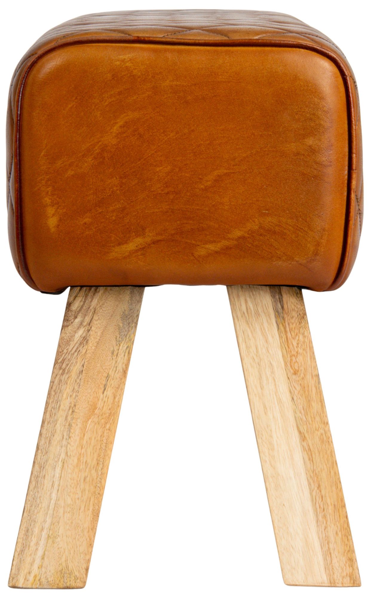 Image 4 Stitched Leather and Wood Bench, Camel and Natural more views