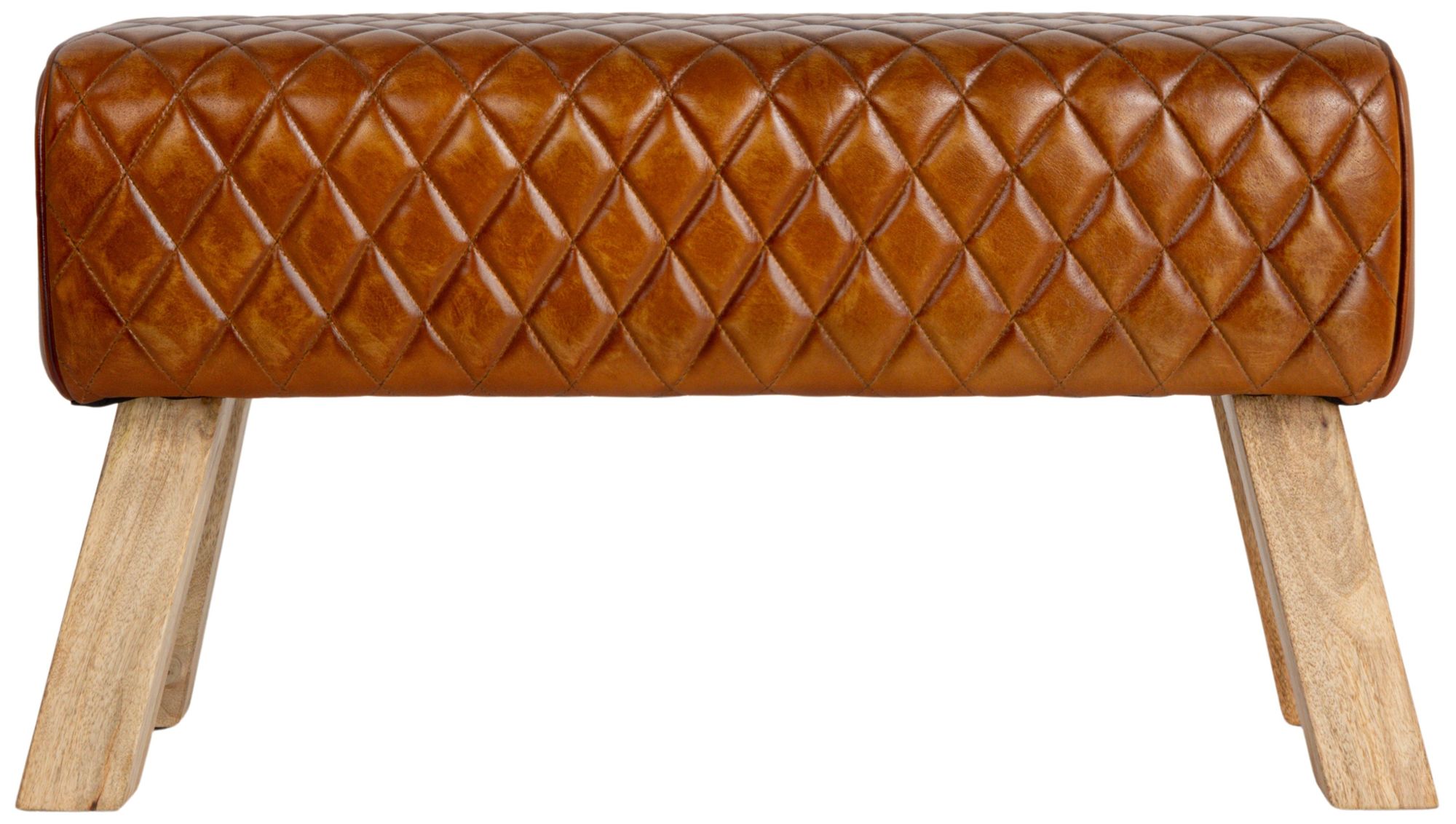 Image 7 Stitched Leather and Wood Bench, Camel and Natural more views