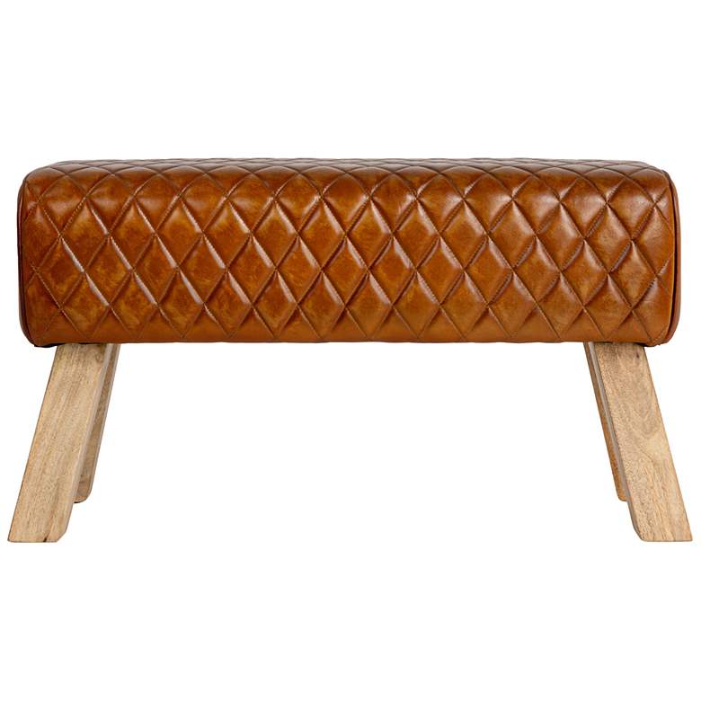 Image 7 Stitched Leather and Wood Bench, Camel and Natural more views
