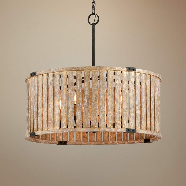 Image 1 Stix 32" Wide Antique Gold Leaf Pendant Light