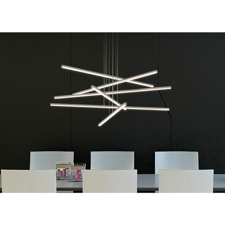 Image 2 Stix 40" WideLED Chandelier 6-Arm Bright Satin Aluminum 240" Cable more views