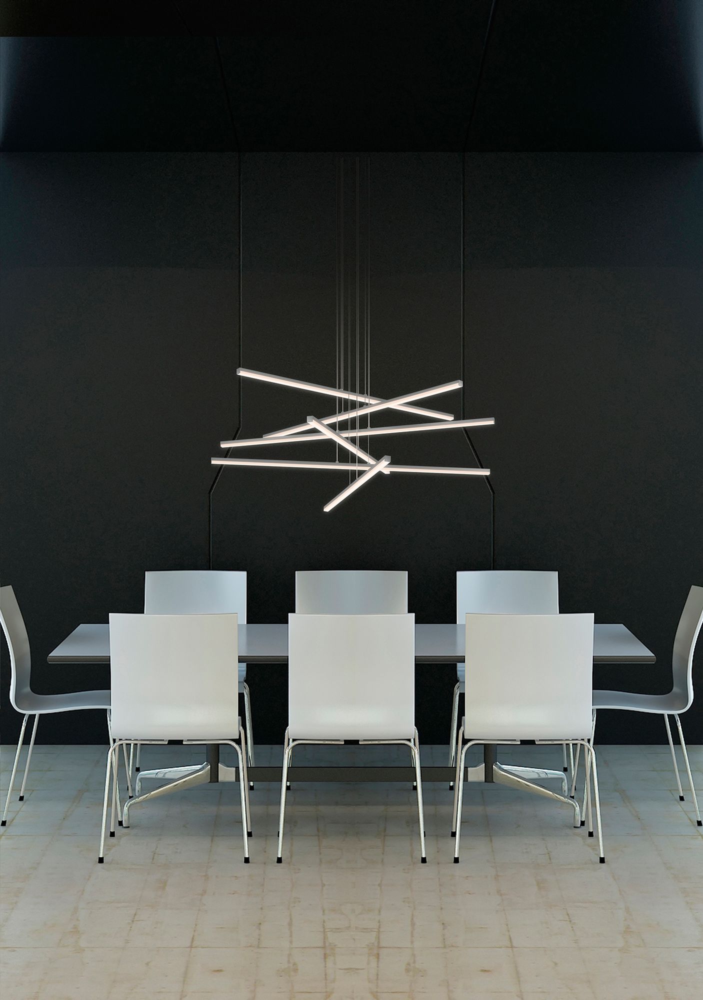 Image 3 Stix 40" WideLED Chandelier 6-Arm Bright Satin Aluminum 240" Cable more views