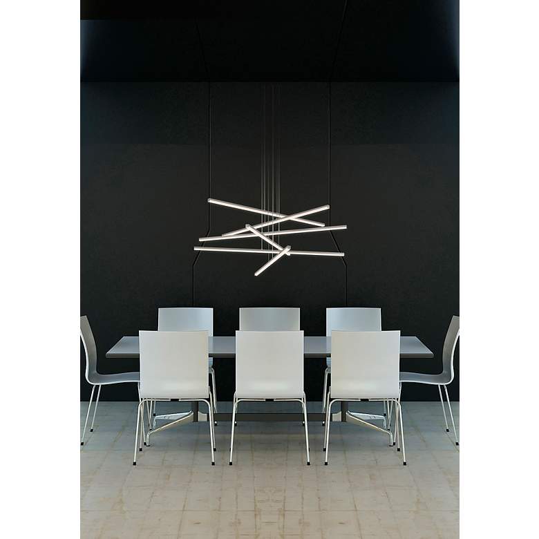 Image 3 Stix 40" WideLED Chandelier 6-Arm Bright Satin Aluminum 240" Cable more views