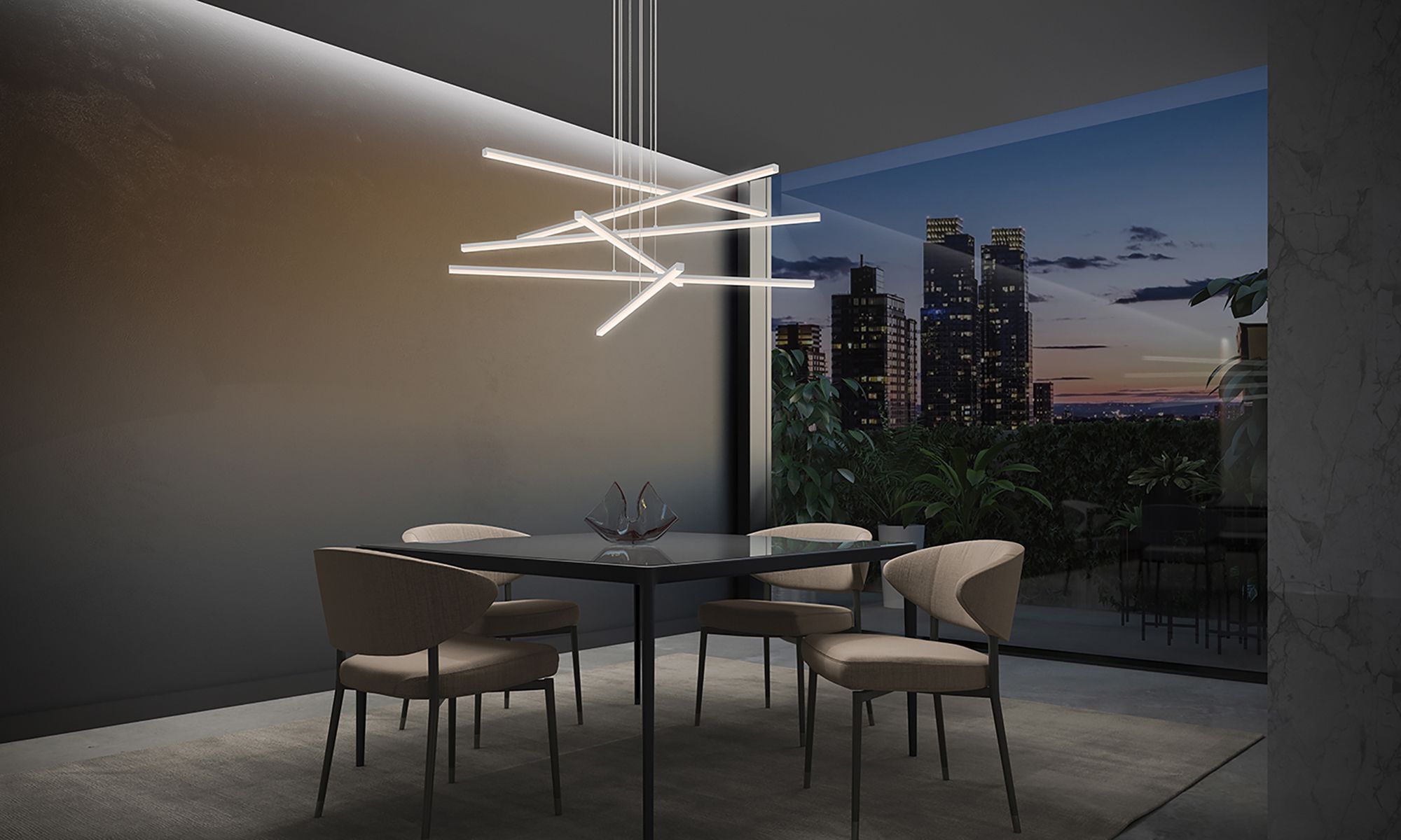 Image 4 Stix 40" WideLED Chandelier 6-Arm Bright Satin Aluminum 240" Cable more views