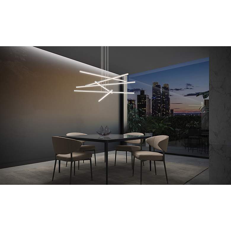 Image 4 Stix 40" WideLED Chandelier 6-Arm Bright Satin Aluminum 240" Cable more views