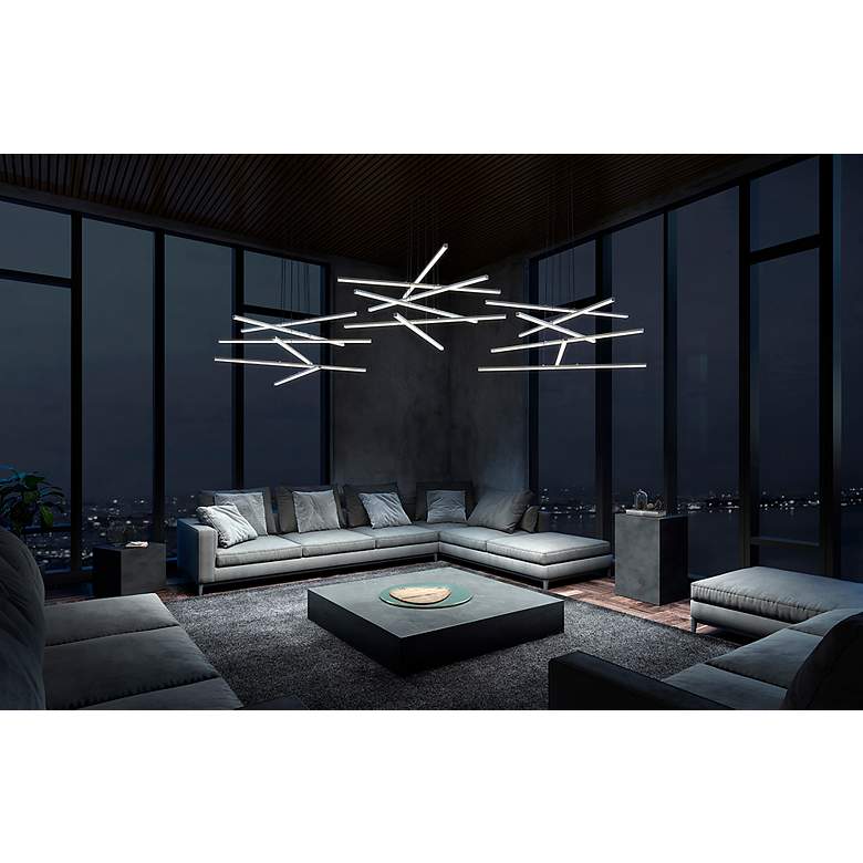 Image 5 Stix 40" WideLED Chandelier 6-Arm Bright Satin Aluminum 240" Cable more views