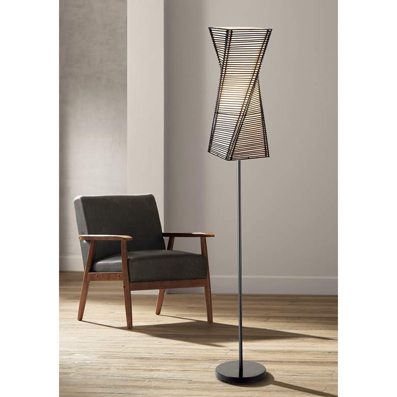 Image 1 Stix 68" Black Twisted Metal Modern Floor Lamp