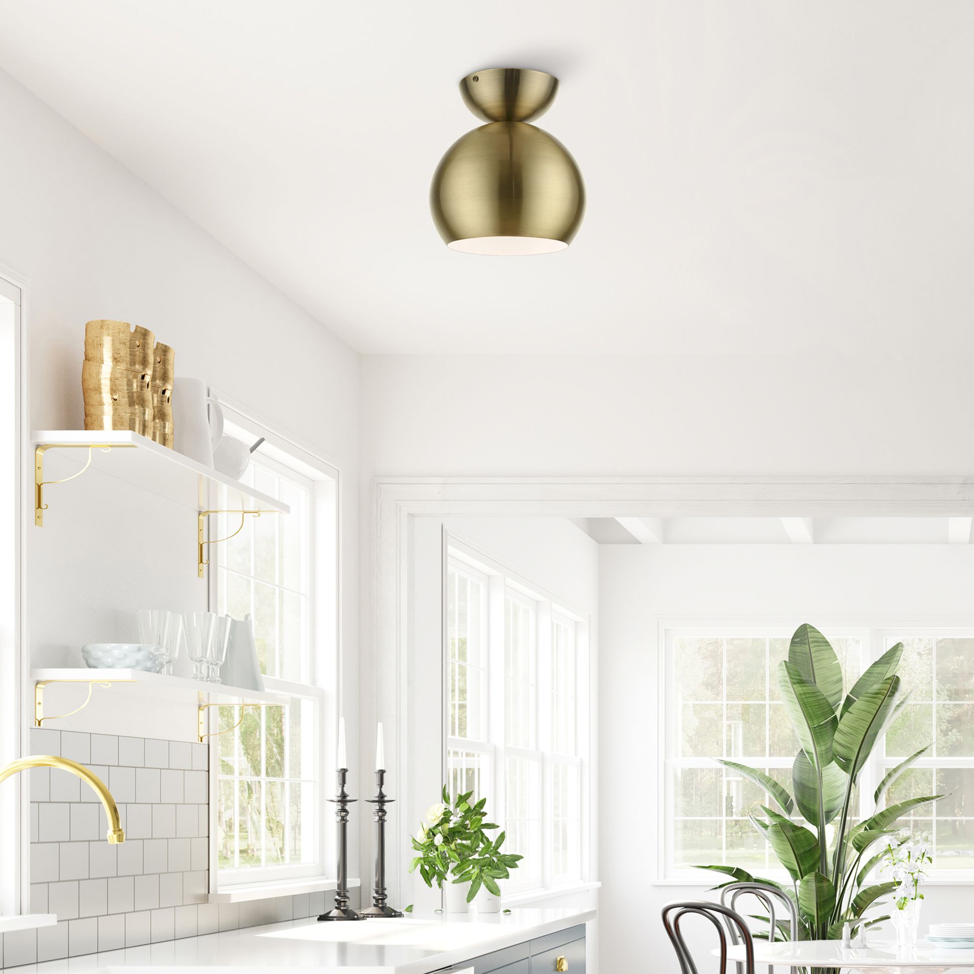 Image 7 Stockton 1 Light Antique Brass Globe Semi-Flush more views