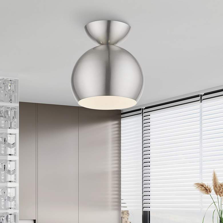 Image 1 Stockton 1 Light Brushed Nickel Globe Semi-Flush
