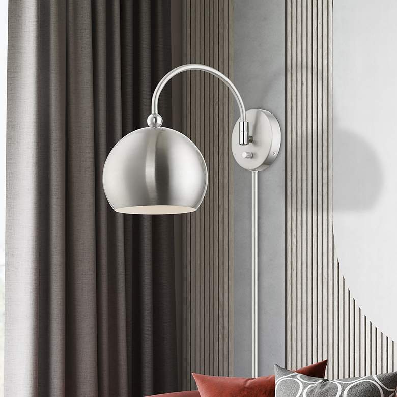 Image 1 Stockton 1 Light Brushed Nickel Swing Arm Wall Lamp