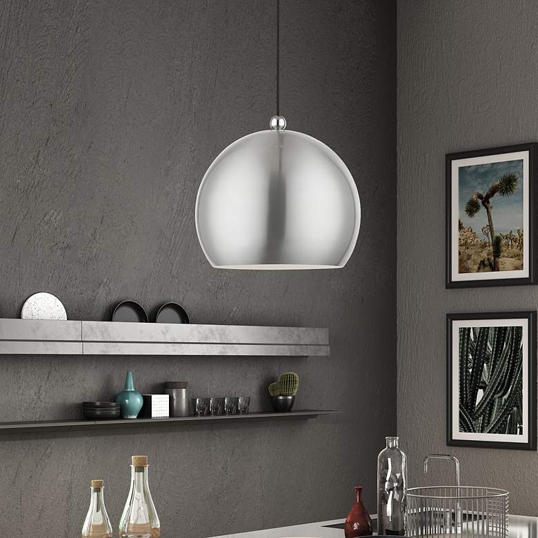 Image 1 Stockton 1 Light Brushed Nickel with Polished Chrome Accents Globe Pendant