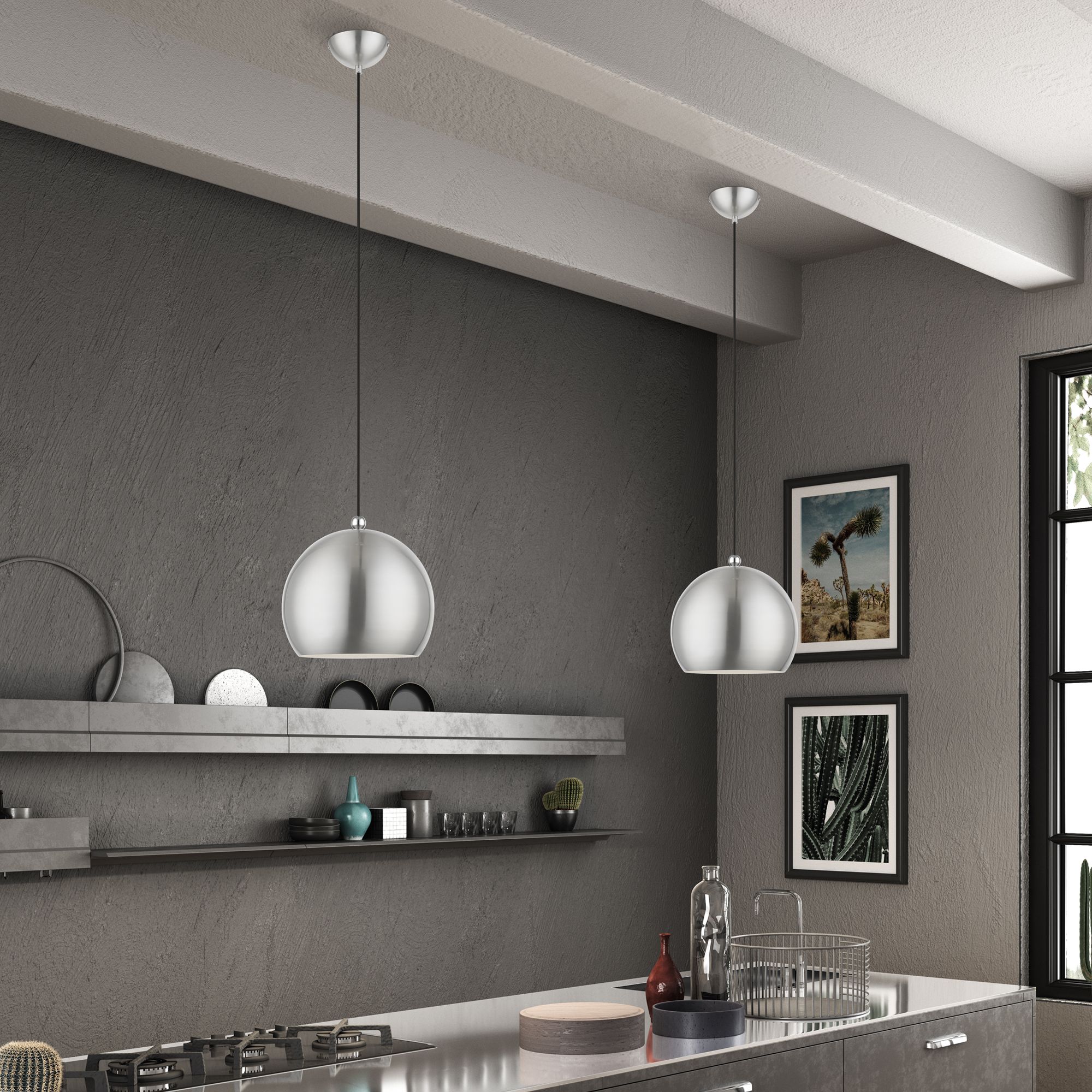 Stockton 1 Light Brushed Nickel with Polished Chrome Accents Globe Pendant