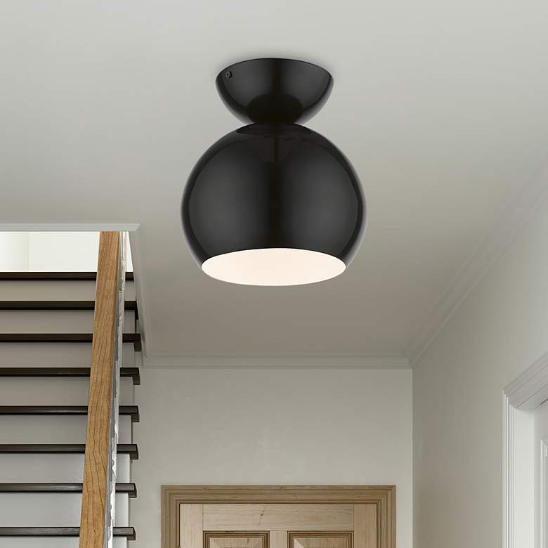 Image 1 Stockton 1 Light Shiny Black Globe Semi-Flush