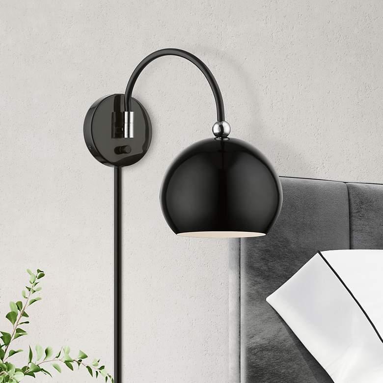 Image 1 Stockton 1 Light Shiny Black Swing Arm Wall Lamp