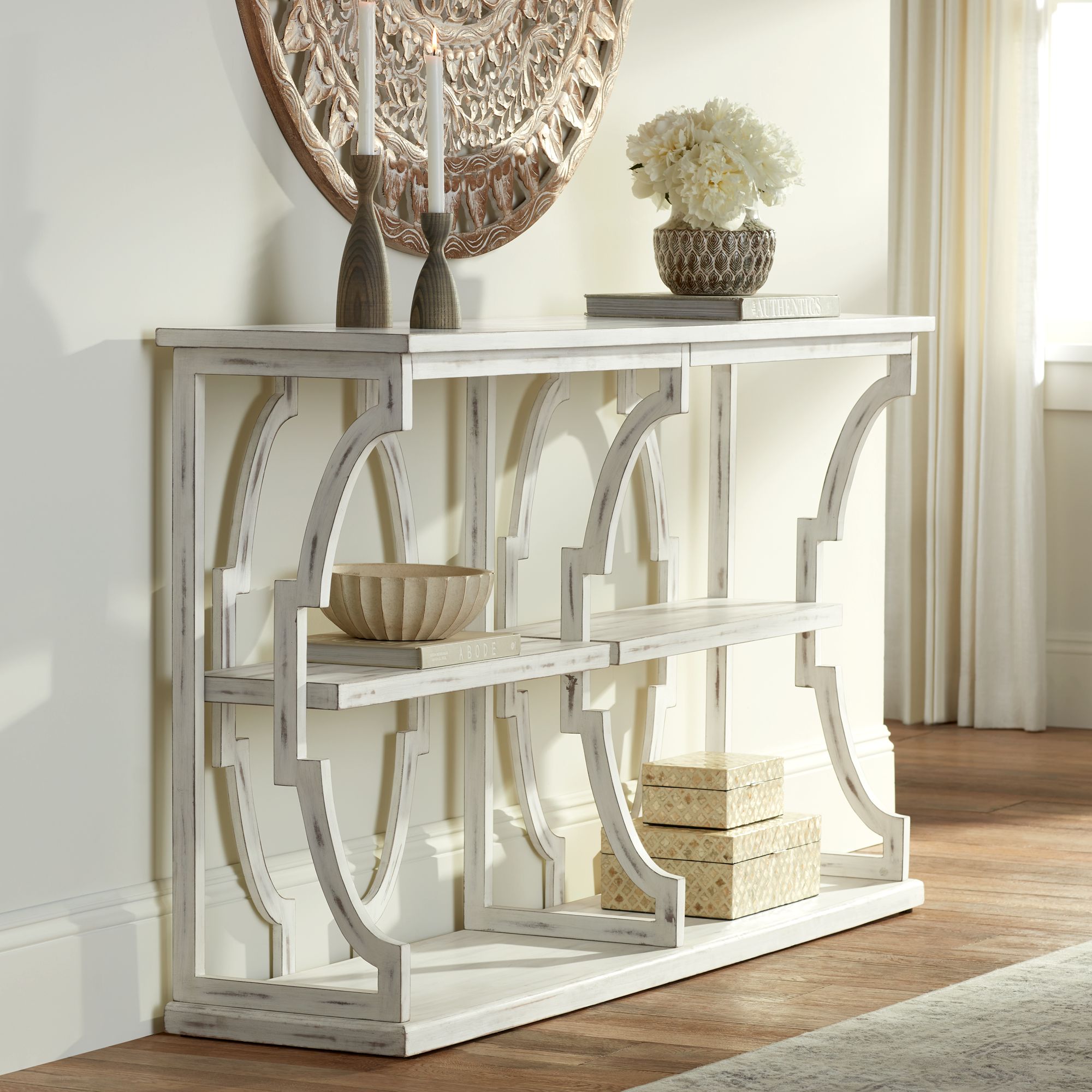 3 tier console table white