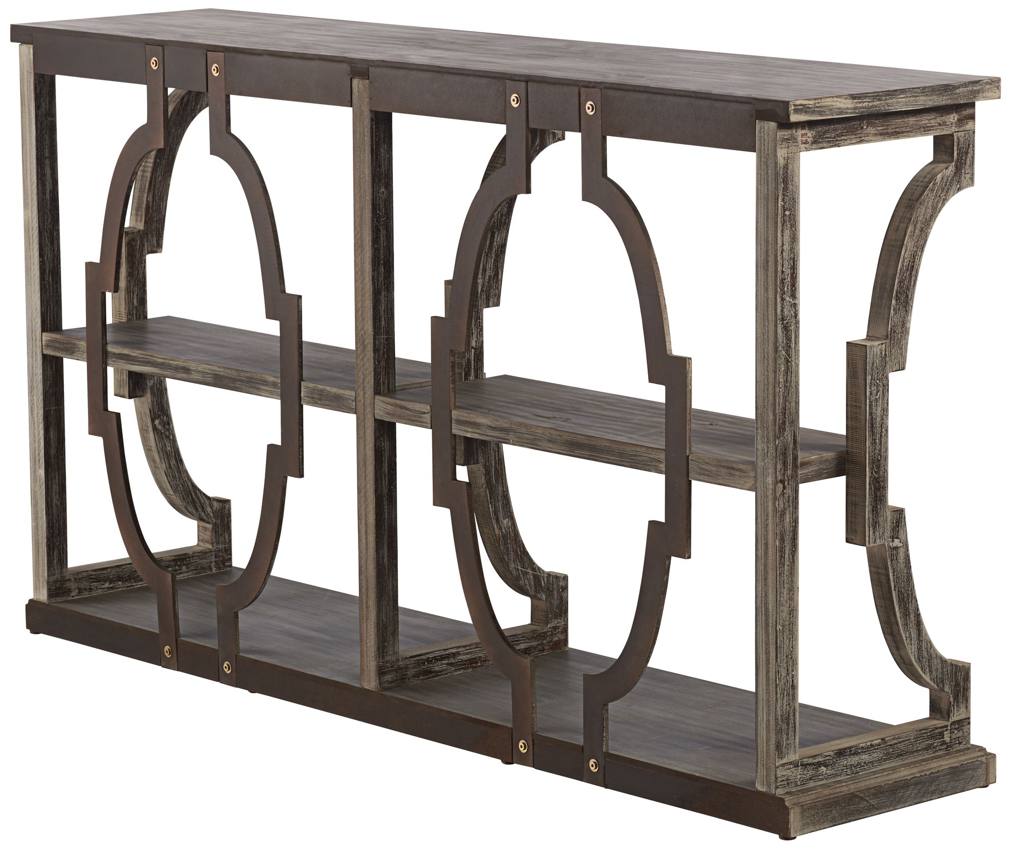 Stockton 64" Wide Chestnut 3-Tier Console Table in scene